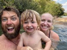 Jessica, Rhodes and I take a refreshing dip in the Rio Cuicaba in Brazil after a hard day's work searching for Jaguars.